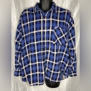 Vintage Open Trails blue plaid flannel button up shirt